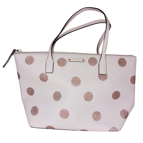 Kate Spade Haven Lane Hani Small Tote Glitter Pink Polka Dot Handbag - Picture 1 of 16